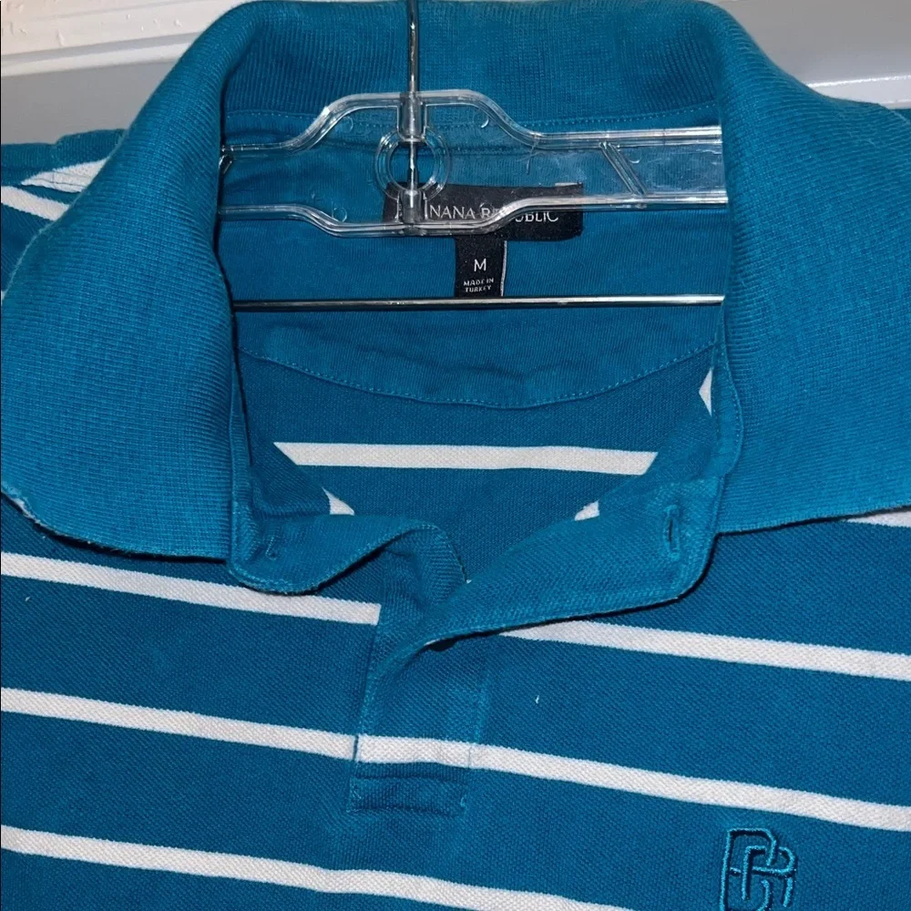 Banana Republic Teal and White Striped Polo